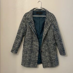 Zara tweed peacoat coat buttons green cream pocket